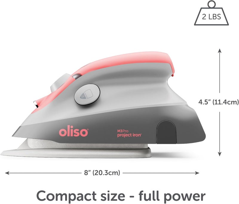 Oliso M3Pro Project Steam Iron with Solemate – 1000W Ceramic Soleplate Iron and LED Light for Sewing, Quilting, Crafting, and Travel – Coral - Image 2